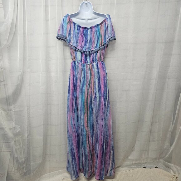 Andre by Unit Purple Striped Maxi Dress Boho Festival M - Picture 6 of 11
